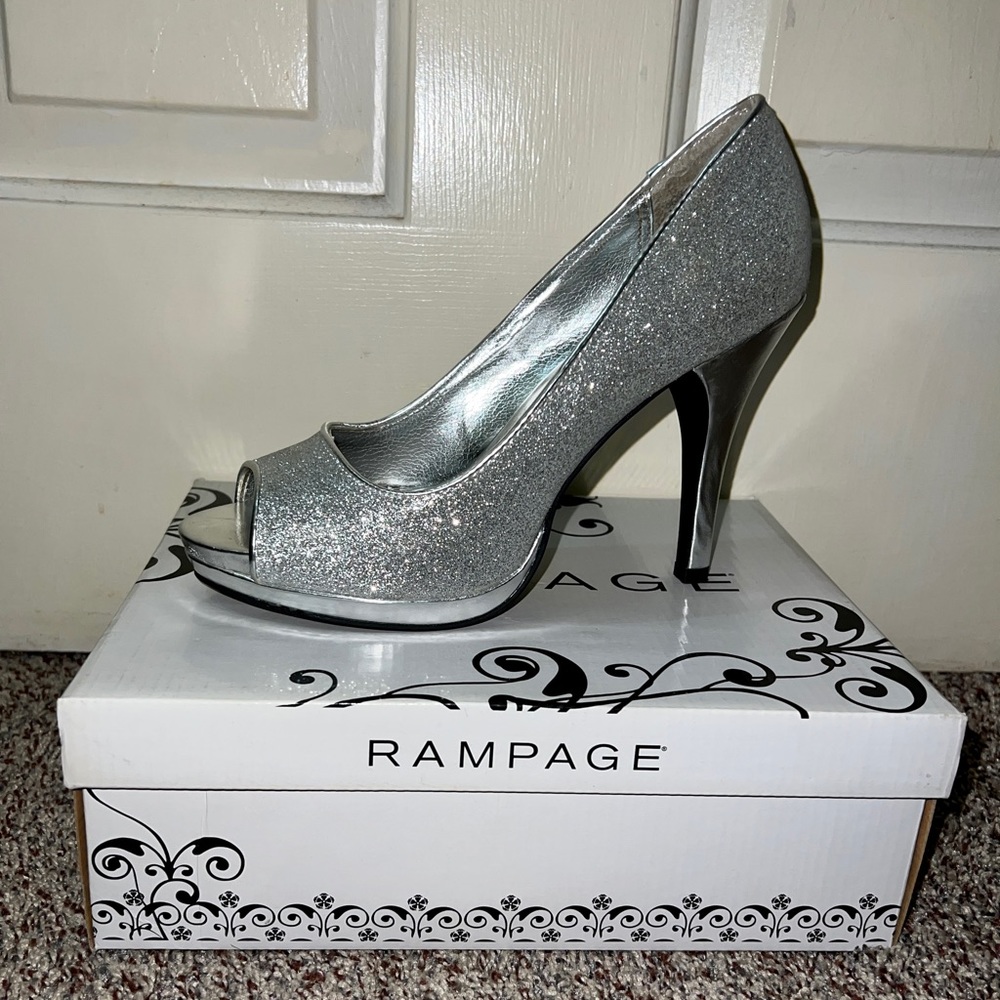 Silver Evening Peep Toe Heels